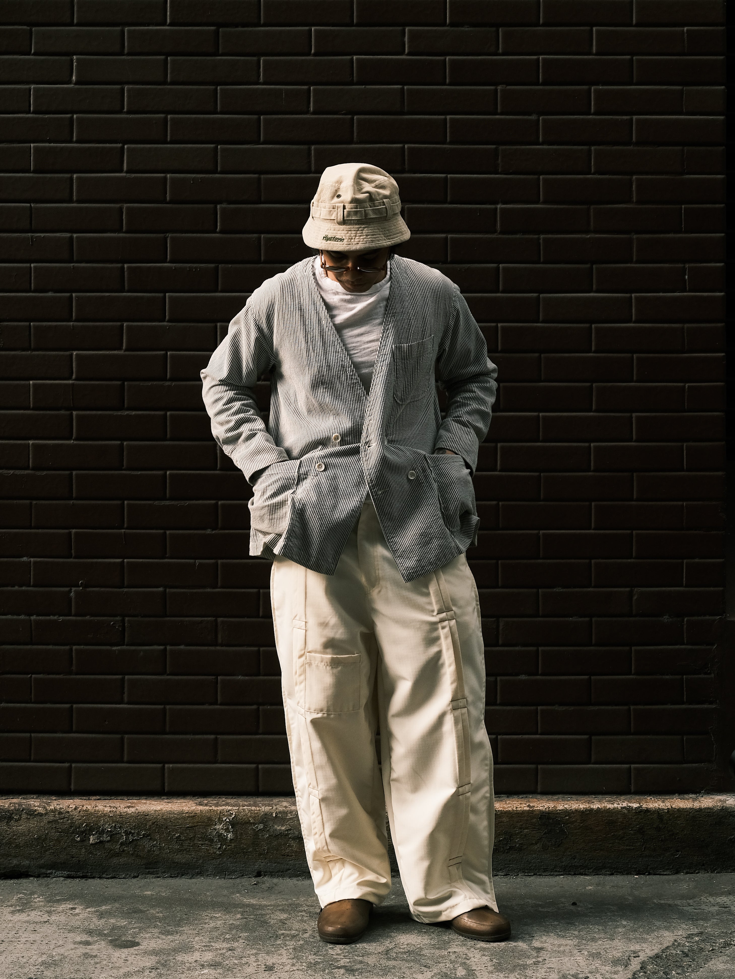 Pleated Zip Pants (Cream)