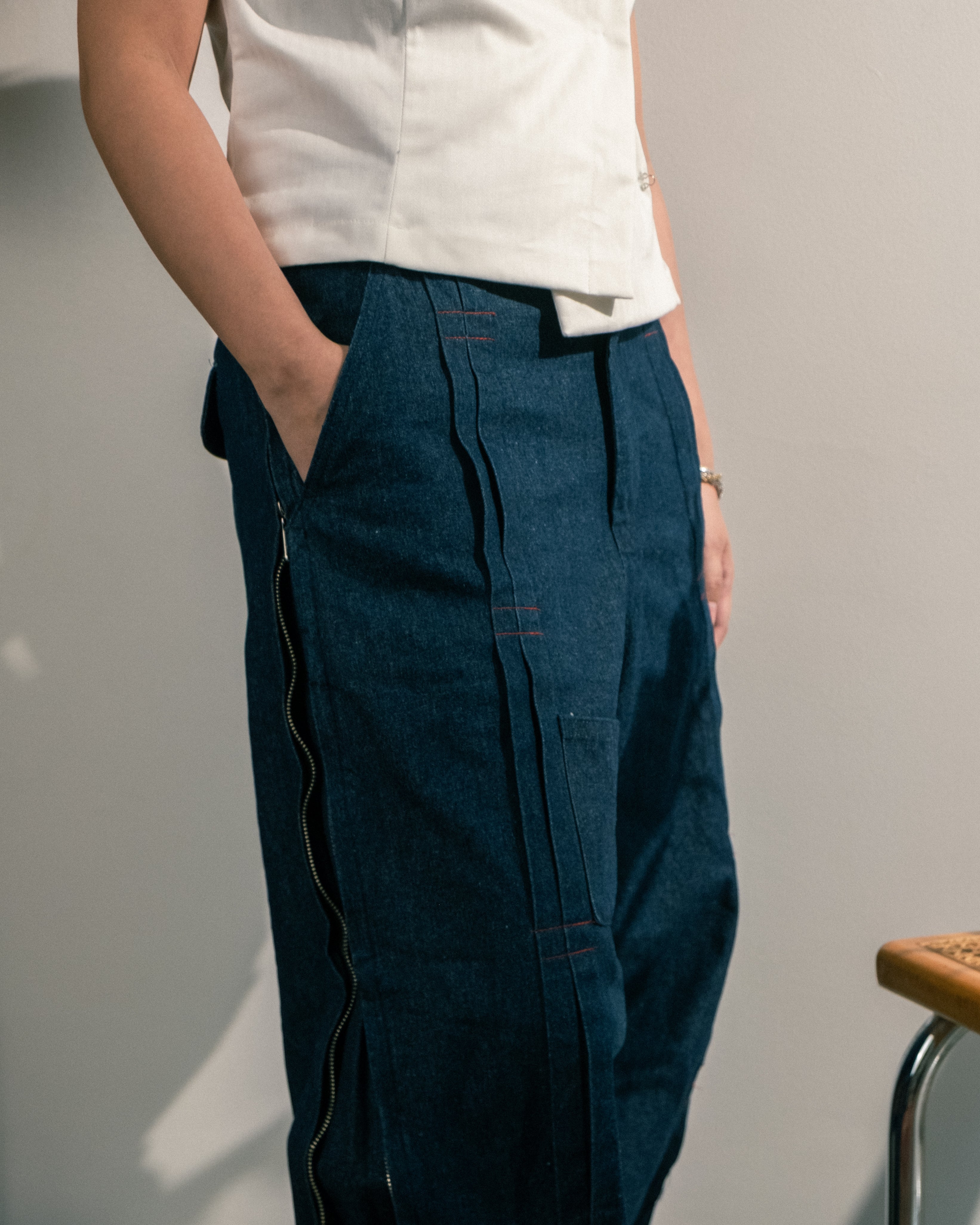 Pleated Zip Pants (Denim)