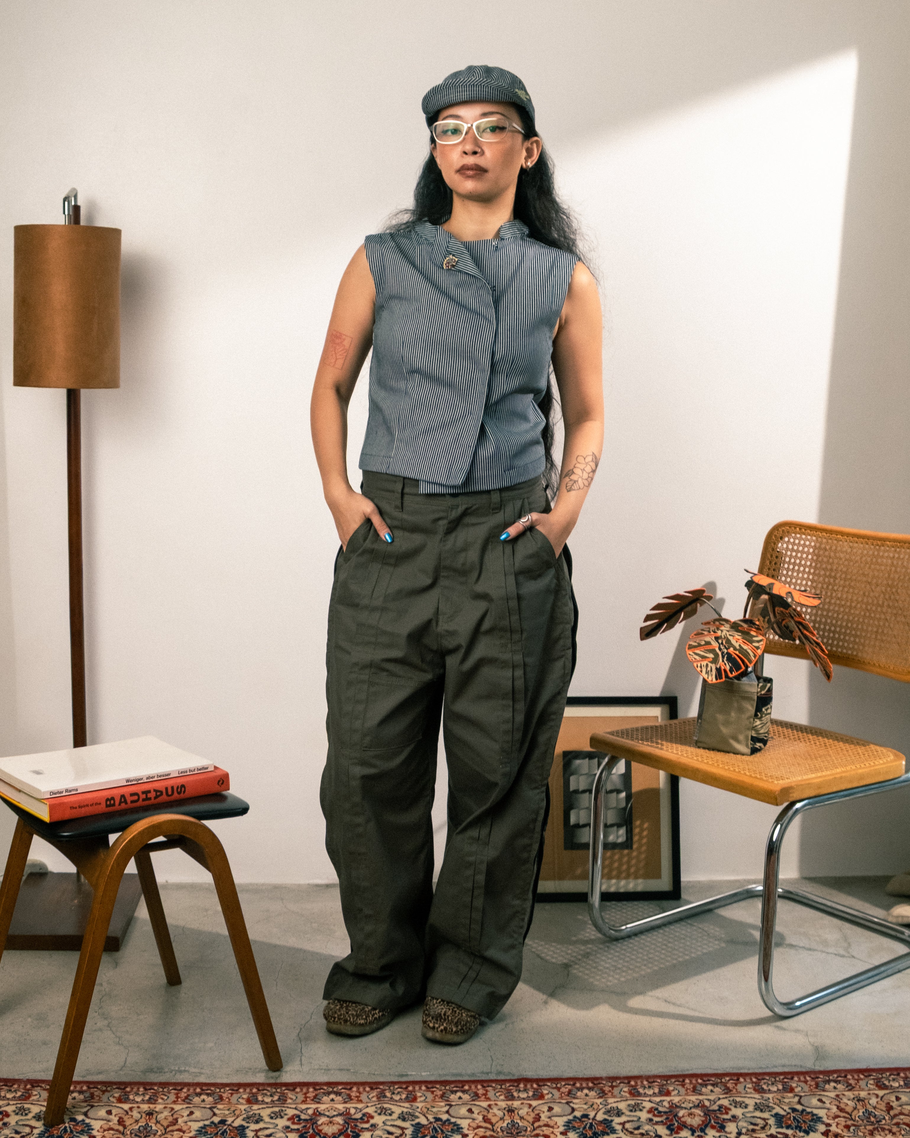 Pleated Zip Pants (Smoke Green)